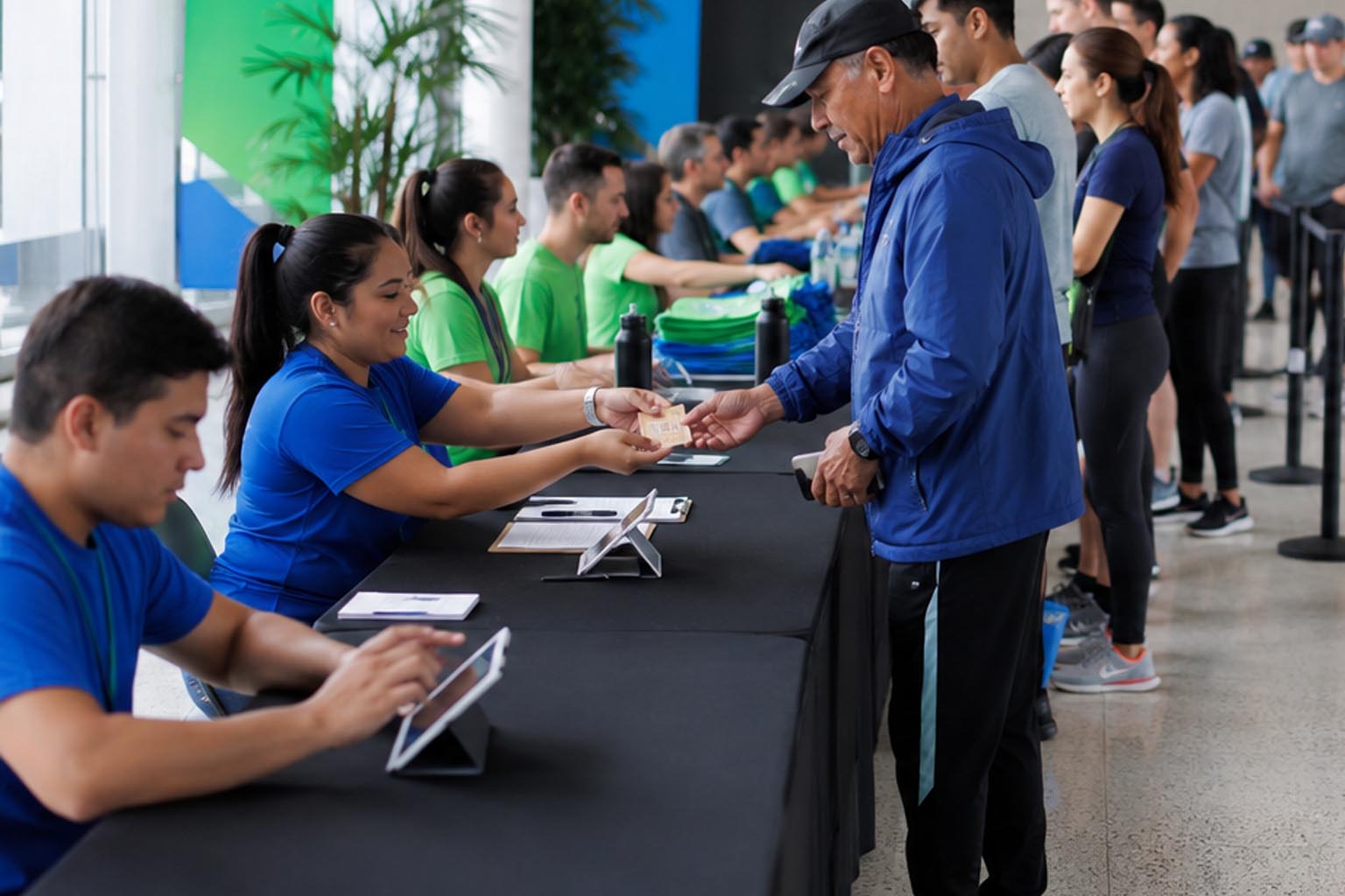 Entrega de kit para participante da Corrida e Caminhada Esporte Sem Parar